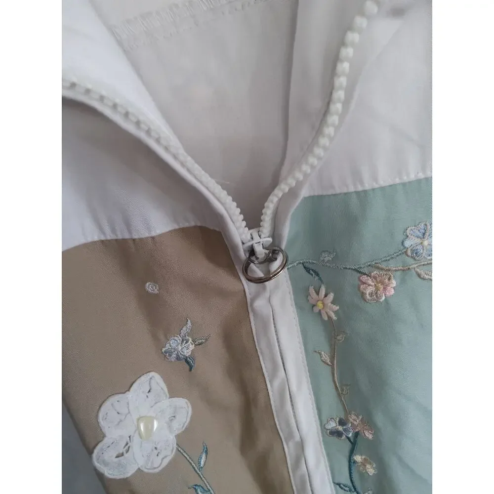 Vtg Y2K Cottagecore Patchwork Gmacore Jacket floral embroidery wht/pink Size M - Picture 9 of 12